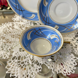 Чайное трио Fortuna Eisenberg Germany. Фарфор, деколь, позолота. Винтаж. Дефект. Картинка 2